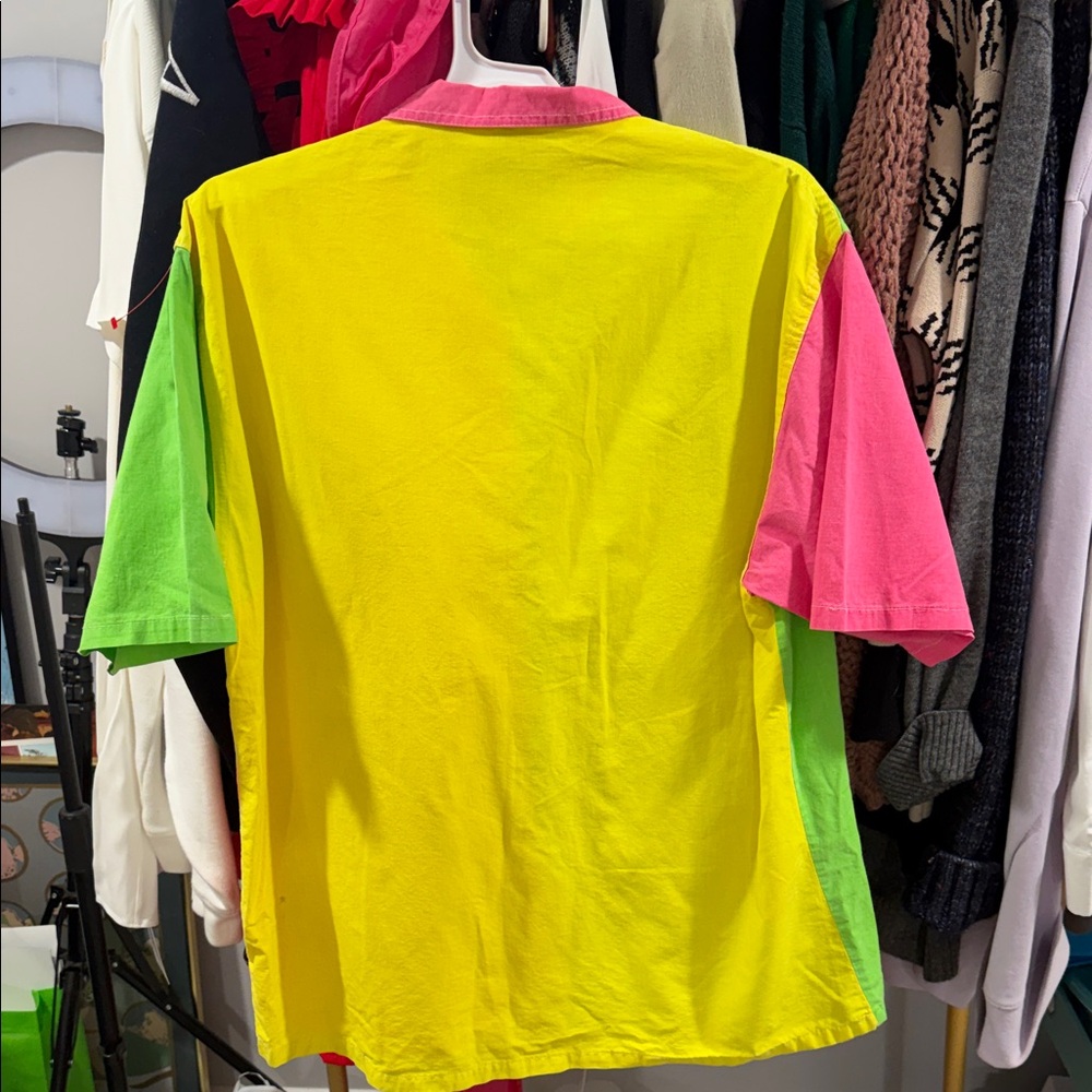 Naf Naf Paris Neon Colorblock Short Sleeve Shirt - Pink Green Orange - Picture 5 of 6